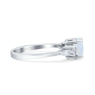 Round Marquise Art Deco Five Stone Engagement Bridal Ring Lab Created White Opal 925 Sterling Silver